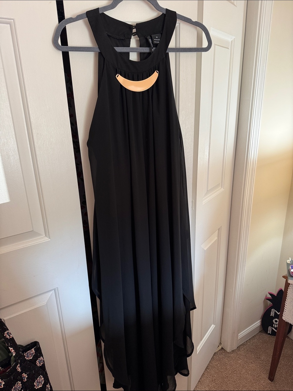 new directions Black High-Low Halter Maxi Dress with Gold Accent